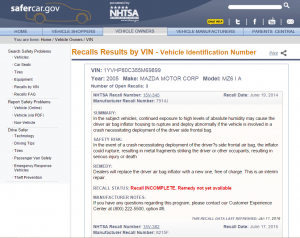 NHTDA Car Recall Report