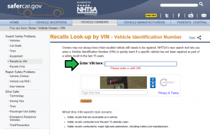 Car Recall VIN Input Page